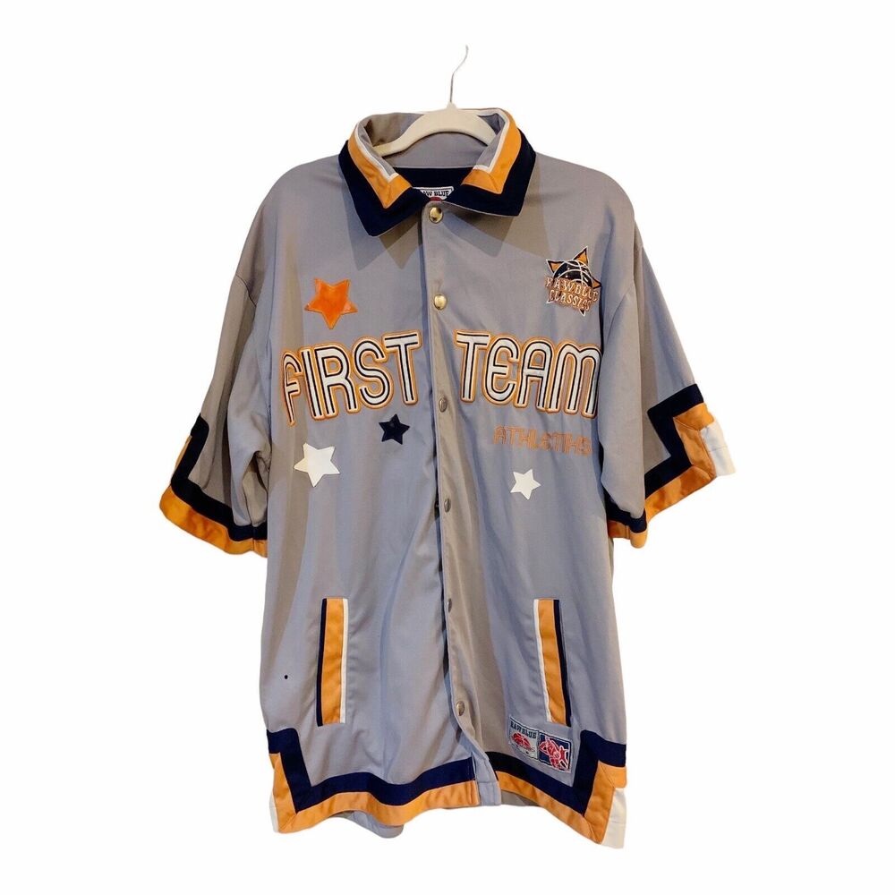 Raw Blue Classics Athletiks Snap Button Jersey Appliqué Basketball Sz XL